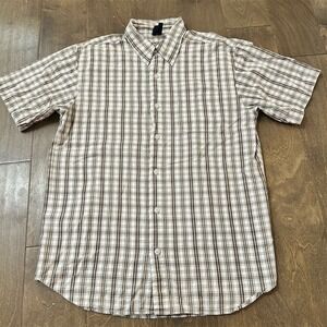 J Crew Shirt Men's XL Brown/White Plaid Short Sleeve Button-Up Chest Pocket